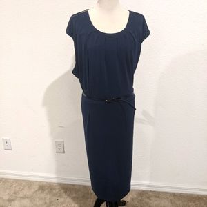 Navy Blue Dress Belted